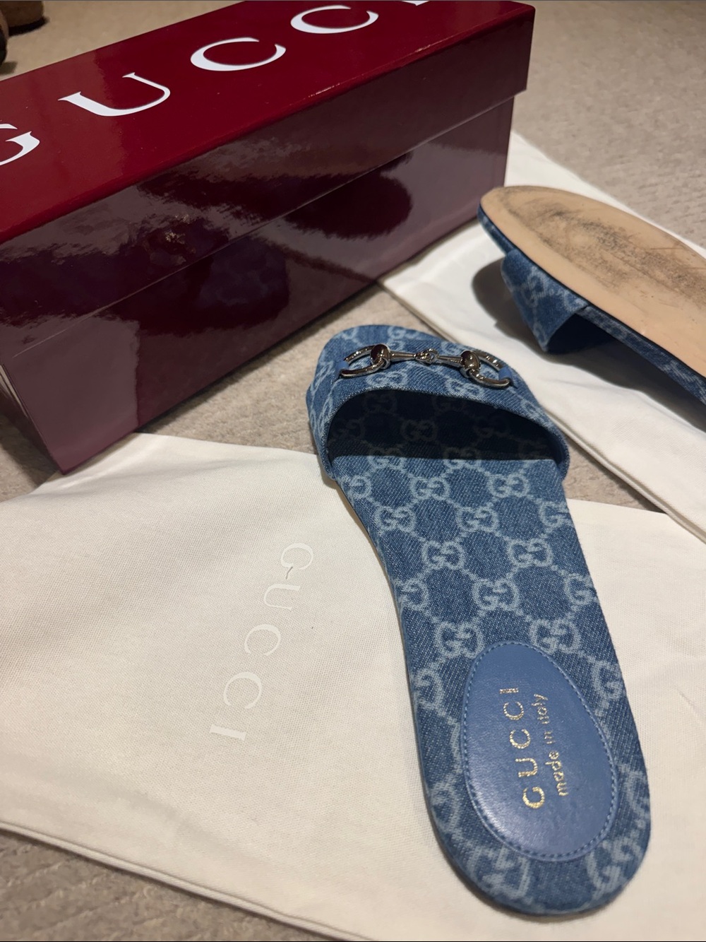 Gucci Blue GG Denim Horsebit Slide Sandals - Picture 4 of 7